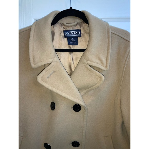 Lands' End Womens Double Breasted Wool Pea Coat Beige /camel. 10-12 Petite - Picture 3 of 8